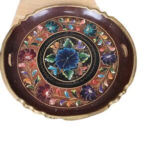 19.5" Hand Painted Vintage Wood Colorful Folk Art Mexican Batea Tole Tray